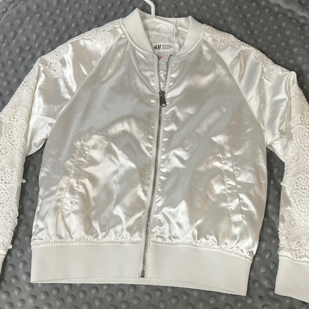 H&M Ivory Satin Jacket with Lace Detail girls size 9yr old